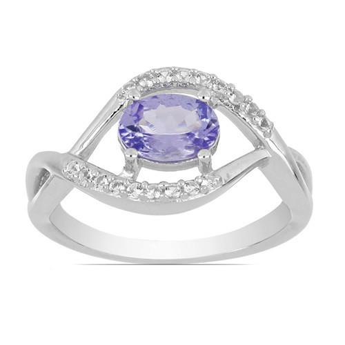 NATURAL TANZANITE GEMSTONE CLASSIC RING IN STERLING SILVER